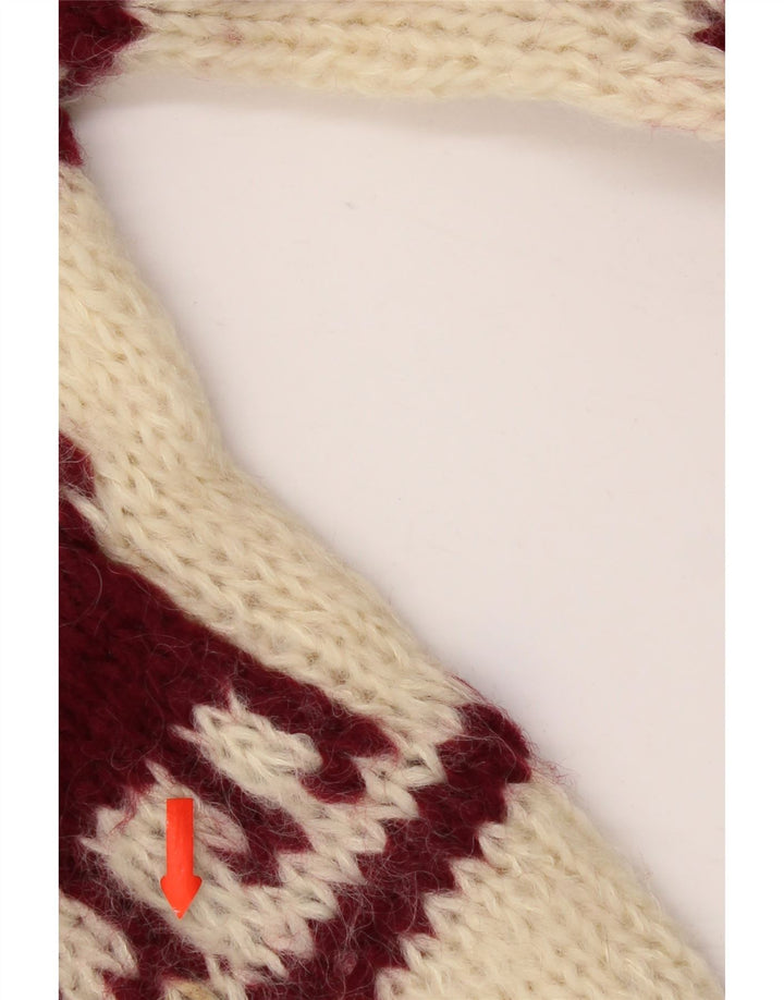 Pulover vintage pentru femei cu gât roșu, pulover UK 14 Medium Off White Aztec