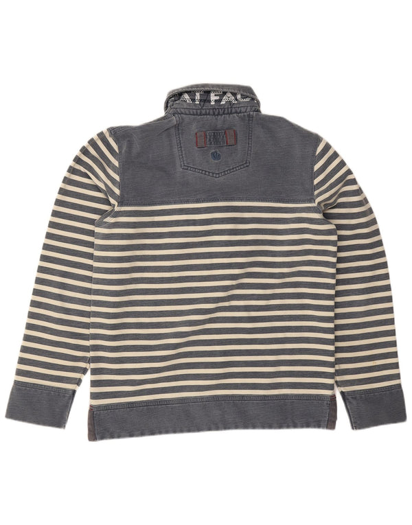 Fat Face Mens Polo Neck Sweatshirt Jumper Small Blue Striped Cotton