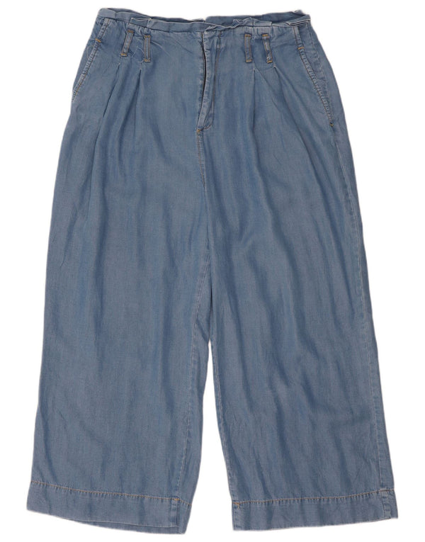 Zara Womens Wide Leg High Waist Capri Trousers EU 40 Medium W30 L23 Blue