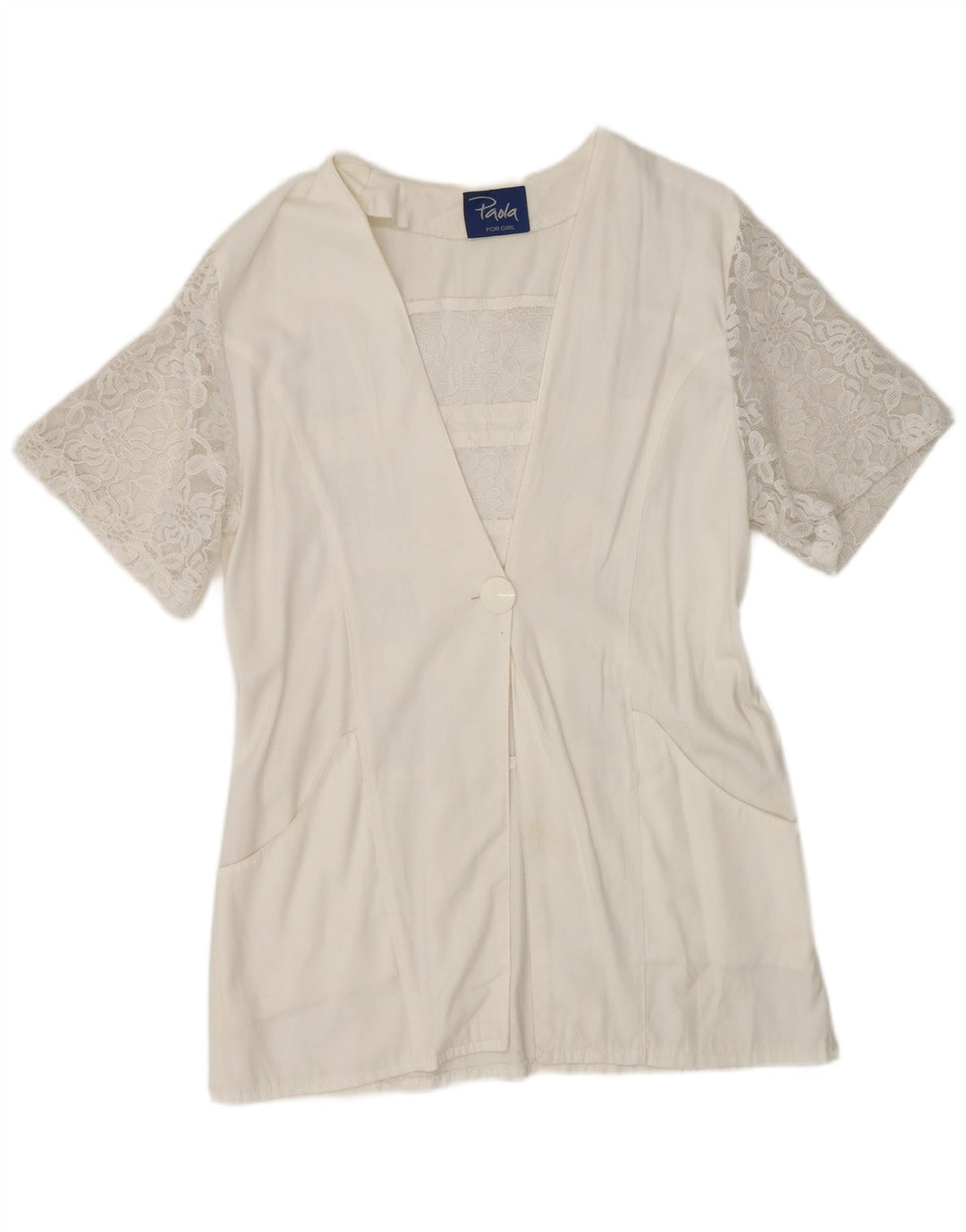 Jachetă Paola cu mânecă scurtă pentru femei, cu 1 nasture, UK 12, alb, mediu, floral