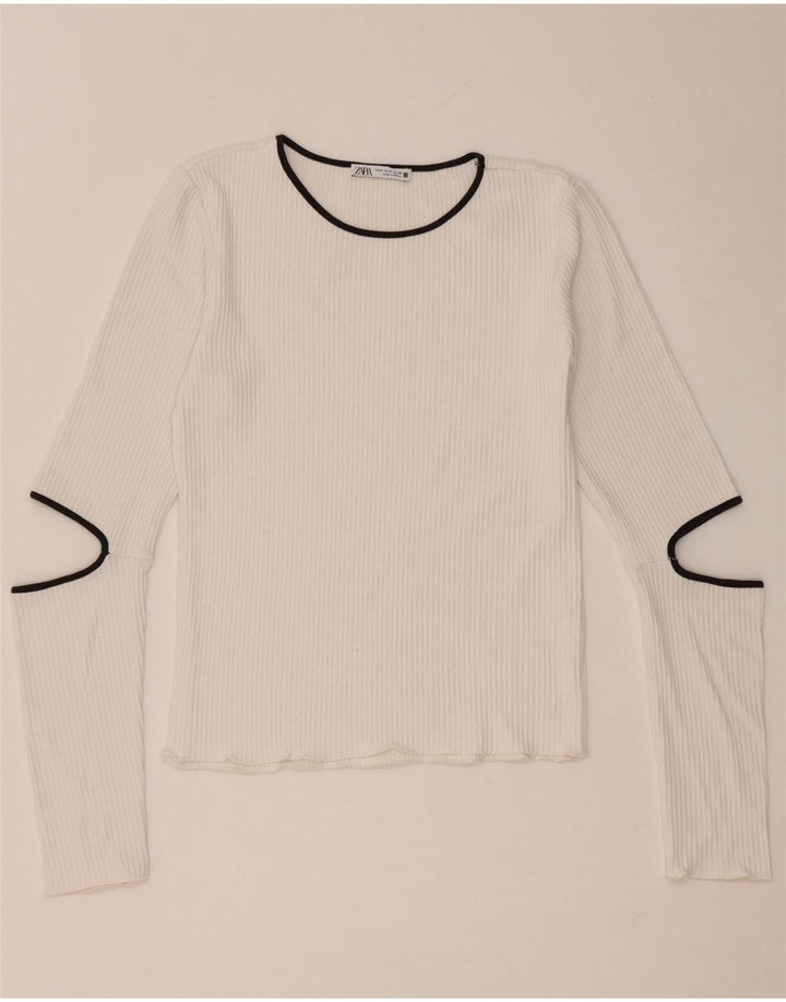 Top femei Zara cu mânecă lungă UK 12 Medium White Viscose