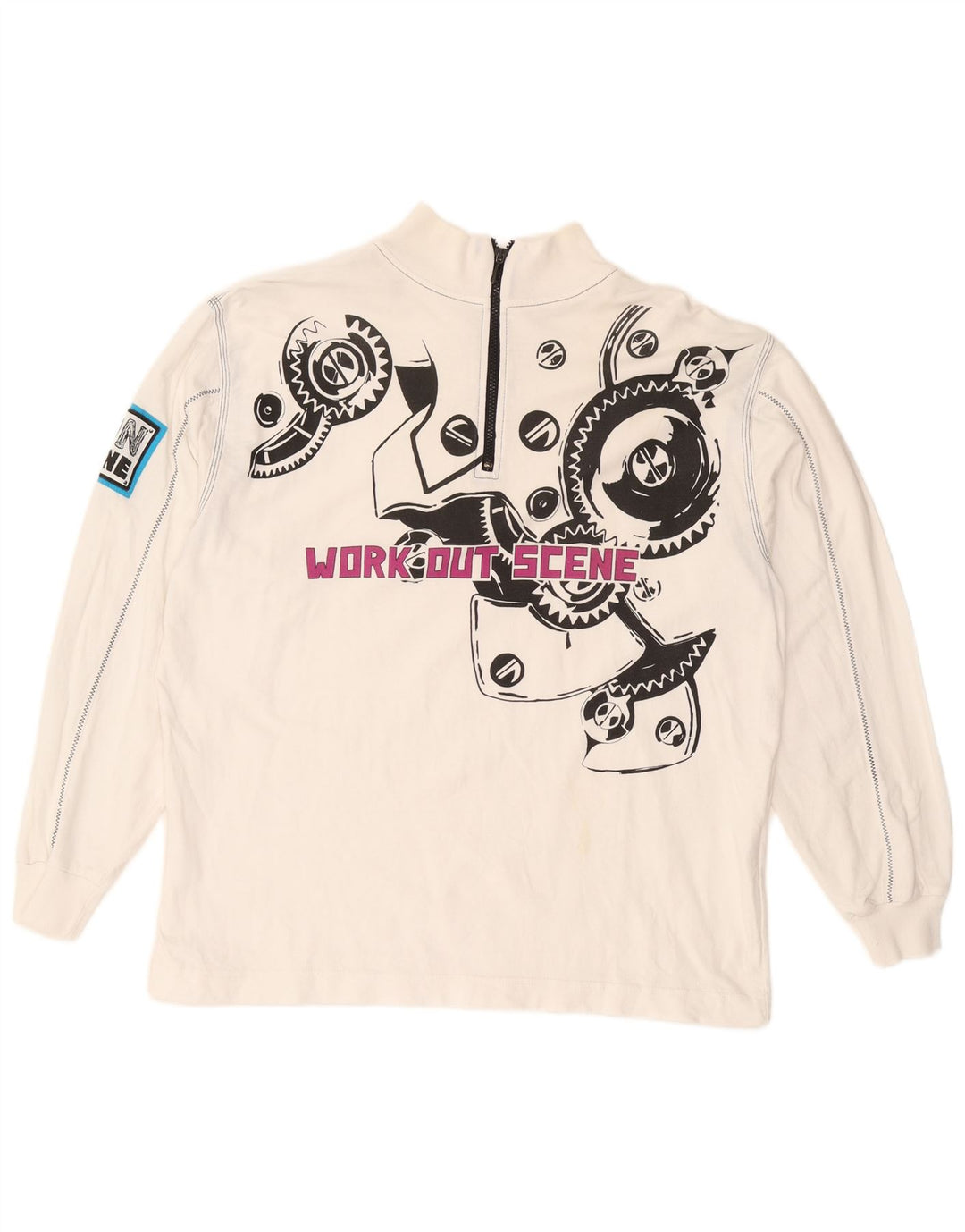 Pulover VINTAGE pentru bărbați, cu grafic, cu fermoar și gât, bumbac alb 2XL