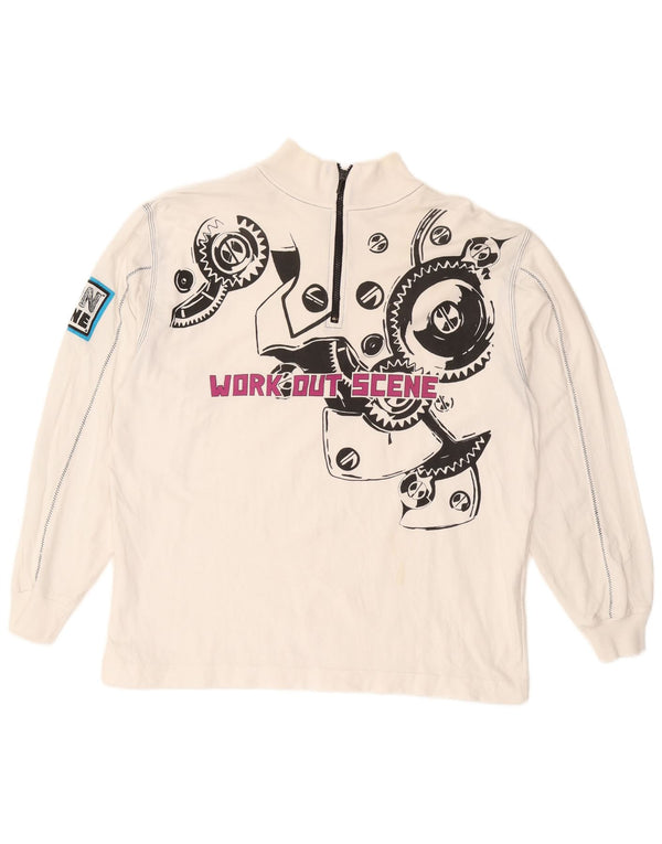 Pulover VINTAGE pentru bărbați, cu grafic, cu fermoar și gât, bumbac alb 2XL