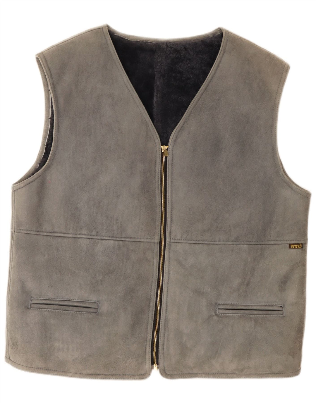 Gilet din shearling vintage pentru bărbați IT 54 2XL din piele gri