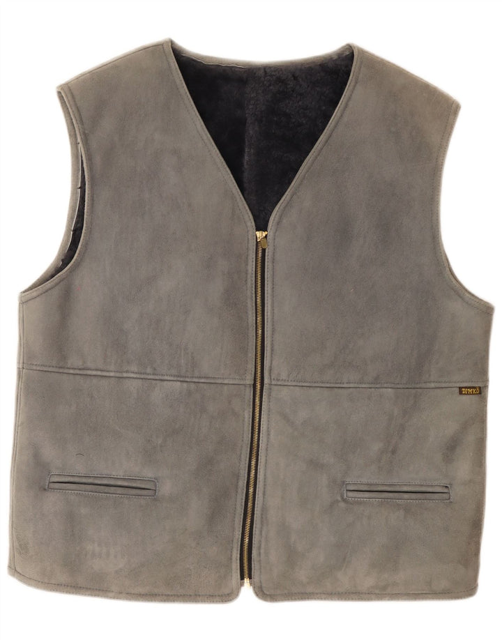 Gilet din shearling vintage pentru bărbați IT 54 2XL din piele gri