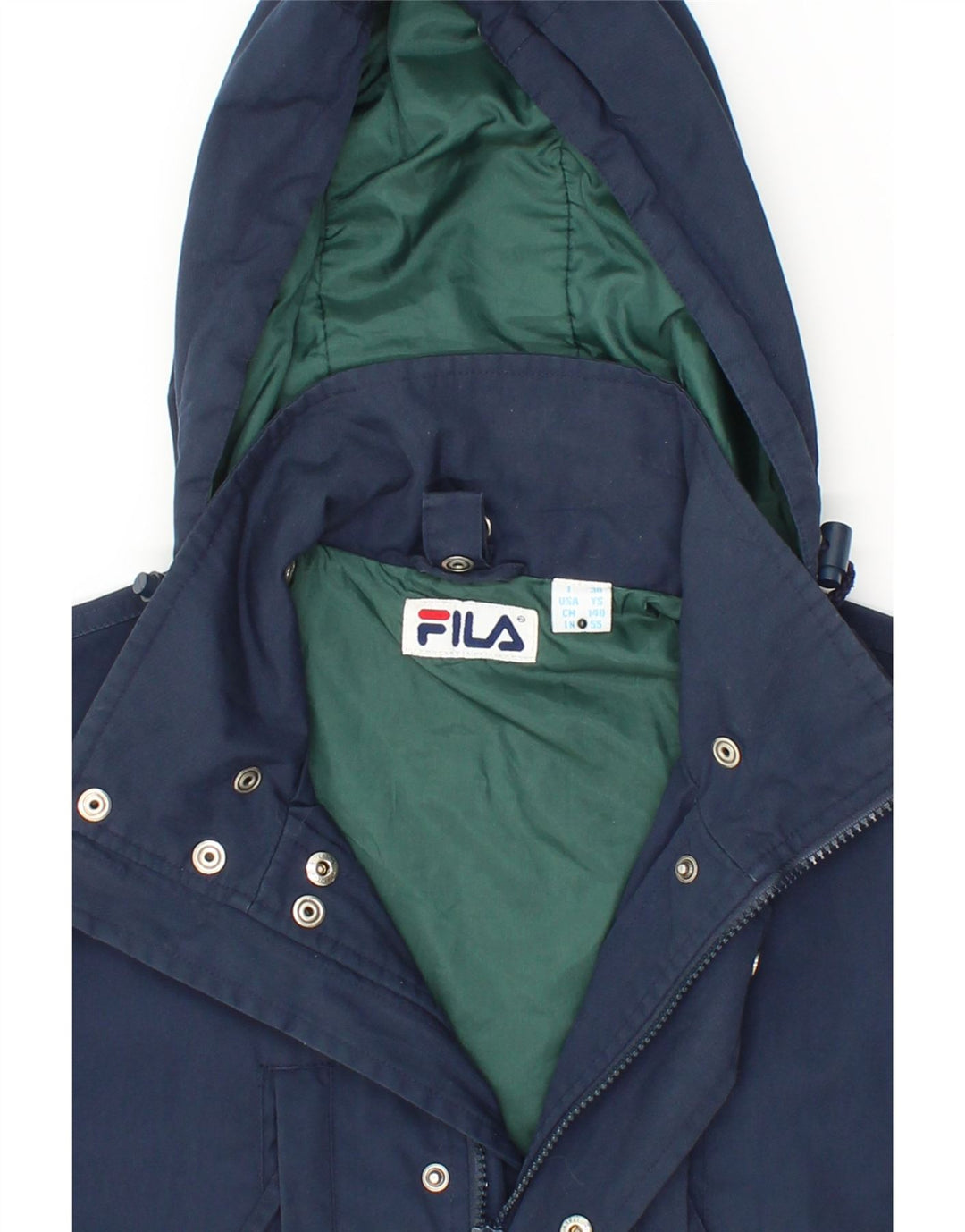 FILA Boys Oversized Hooded Windbreaker Jacket 9-10 Years Navy Blue Vintage Fila and Second-Hand Fila from Messina Hembry 