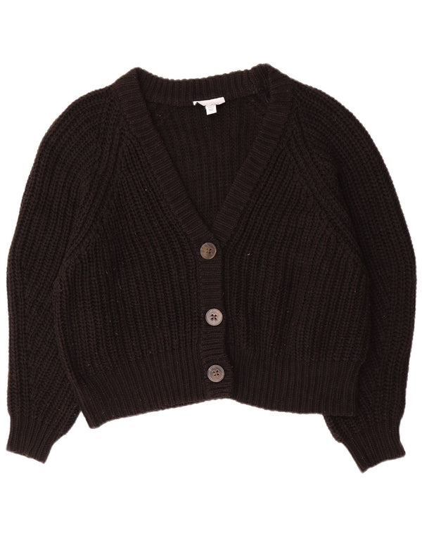 Topshop Womens Crop Oversized Cardigan Sweater UK 14 Medium Black Acrylic