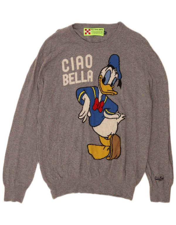 MC2 SAINT BARTH Pulover cu decolteu cu grafic pentru bărbați, 2XL, lână merinos gri