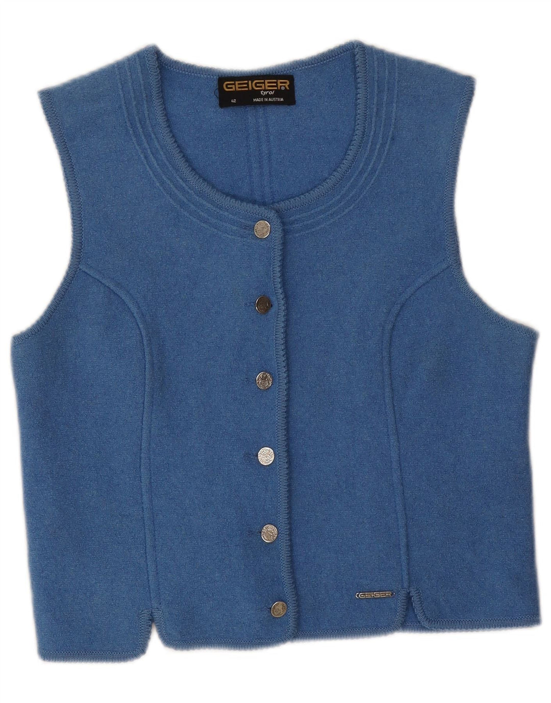 Geiger Gilet Crop pentru Damă EU 42 Mare Lână Nouă Albastră