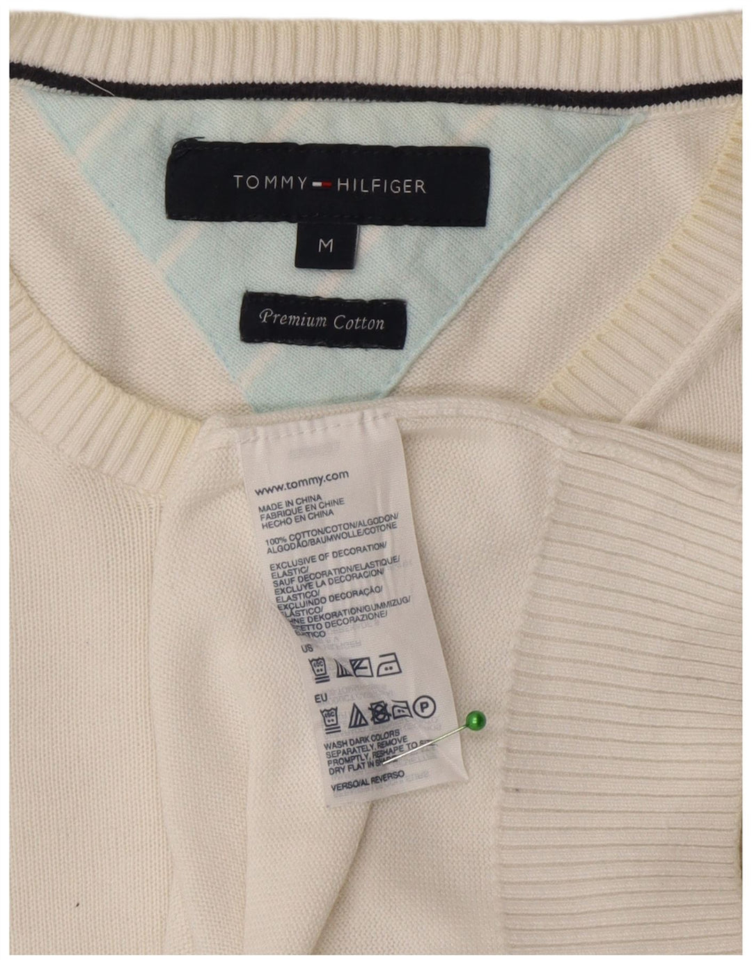 Pulover Tommy Hilfiger pentru bărbați, cu gât crew, bumbac alb mediu