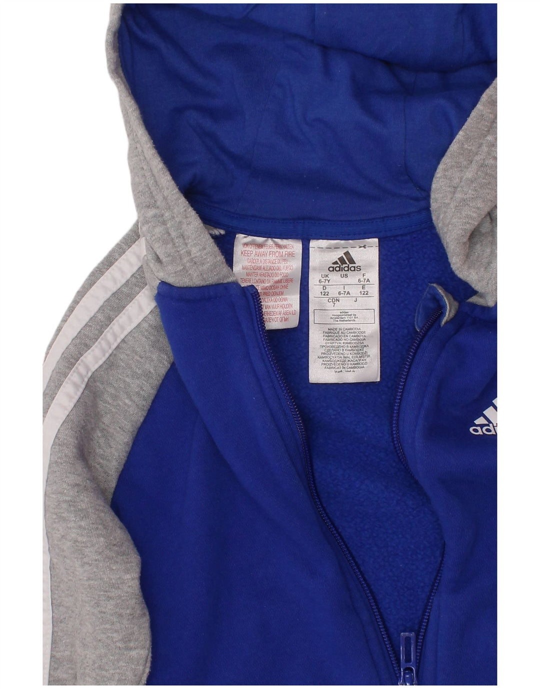 Pulover ADIDAS pentru băieți, cu fermoar, 6-7 ani, albastru, bumbac color bloc