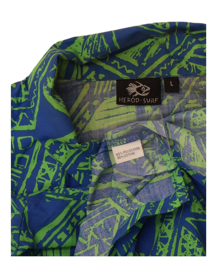 Cămașă cu mânecă scurtă pentru bărbați VINTAGE, mare, albastru, geometric din poliester