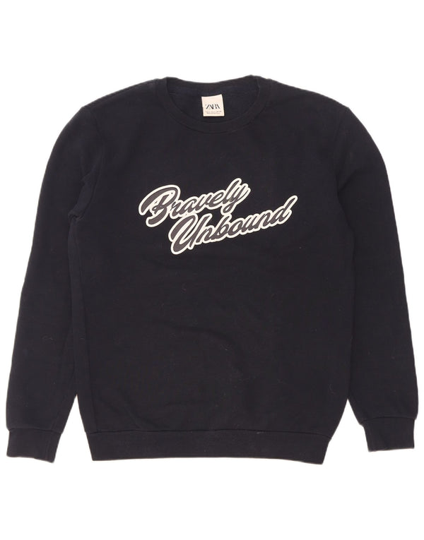 Zara Mens Graphic Sweatshirt Jumper Small Navy Blue Cotton
