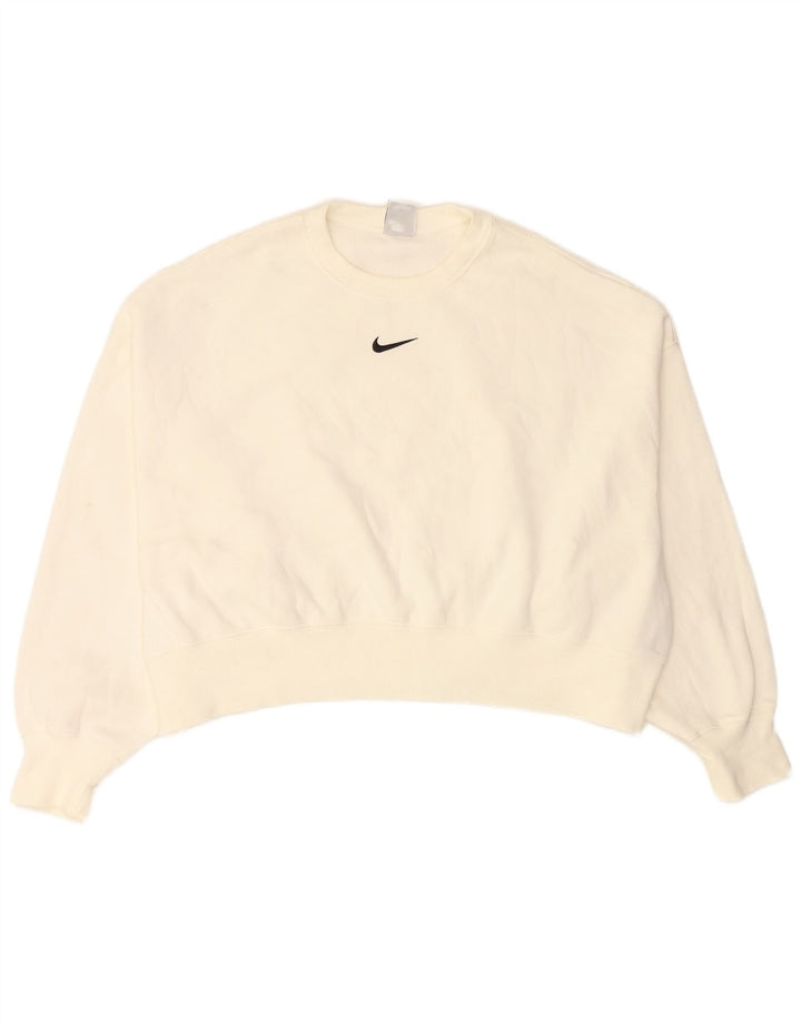 Pulover NIKE Crop Oversized pentru femei UK 14 Bumbac alb mediu