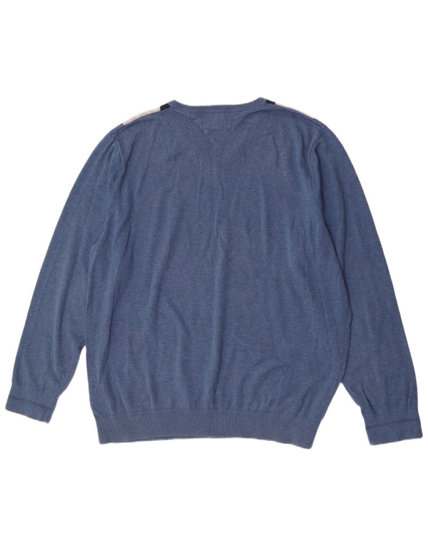 Pulover pentru bărbați Tommy Hilfiger cu decolteu în V, 2XL, albastru, bumbac Argyle/Diamond