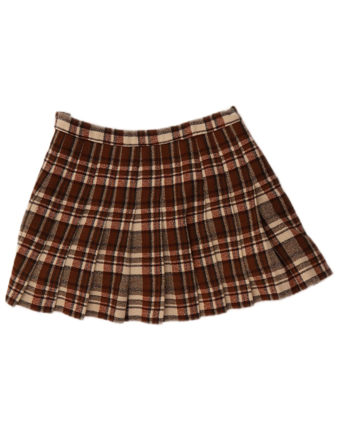 Fusta mini plisată vintage pentru femei W28 carouri maro mediu