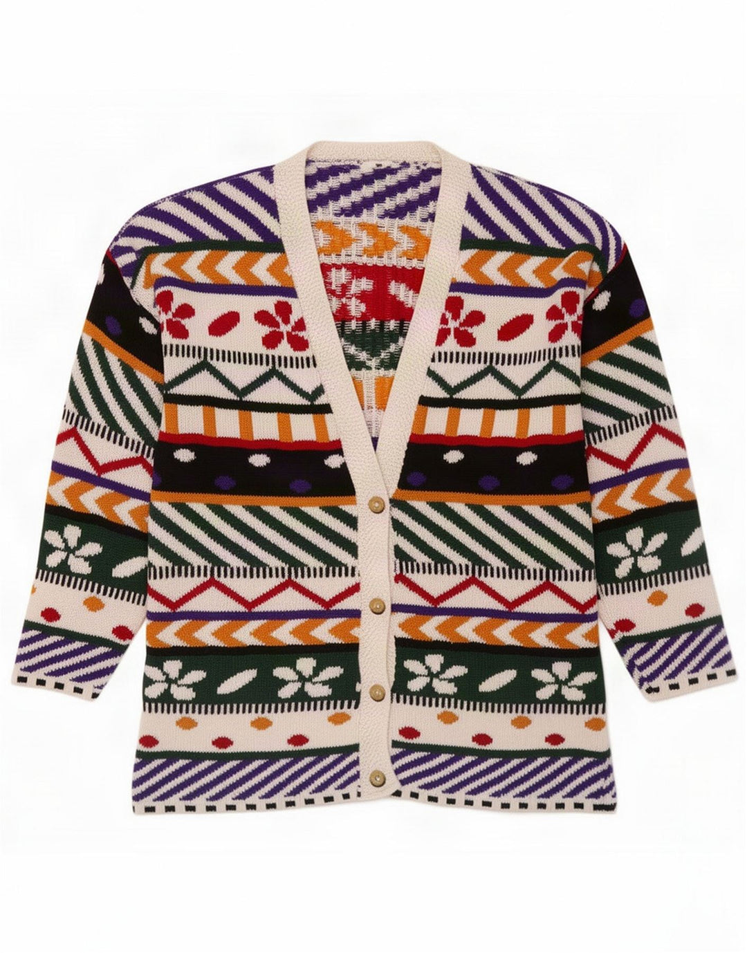 Vintage Womens Abstract Pattern Cardigan Pulover UK 14 Medium Multicolor