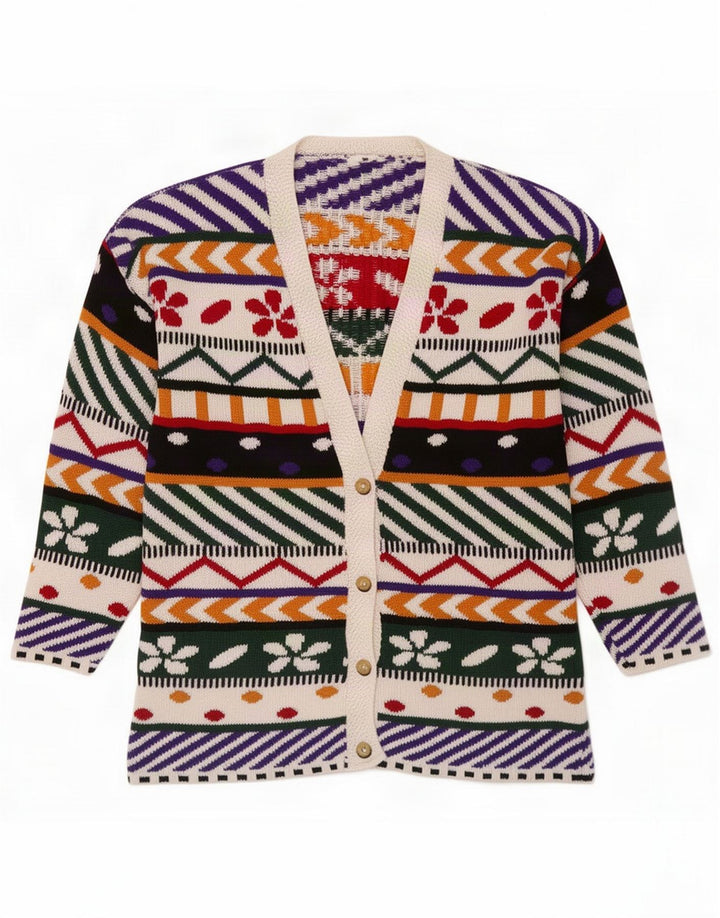 Vintage Womens Abstract Pattern Cardigan Pulover UK 14 Medium Multicolor