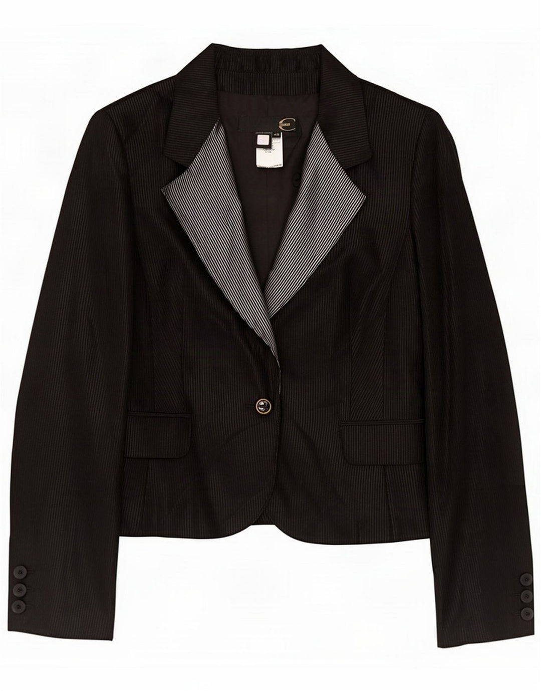 Just Cavalli Womens 1 Button Blazer Jacket IT 46 Large Black Pinstripe Wool