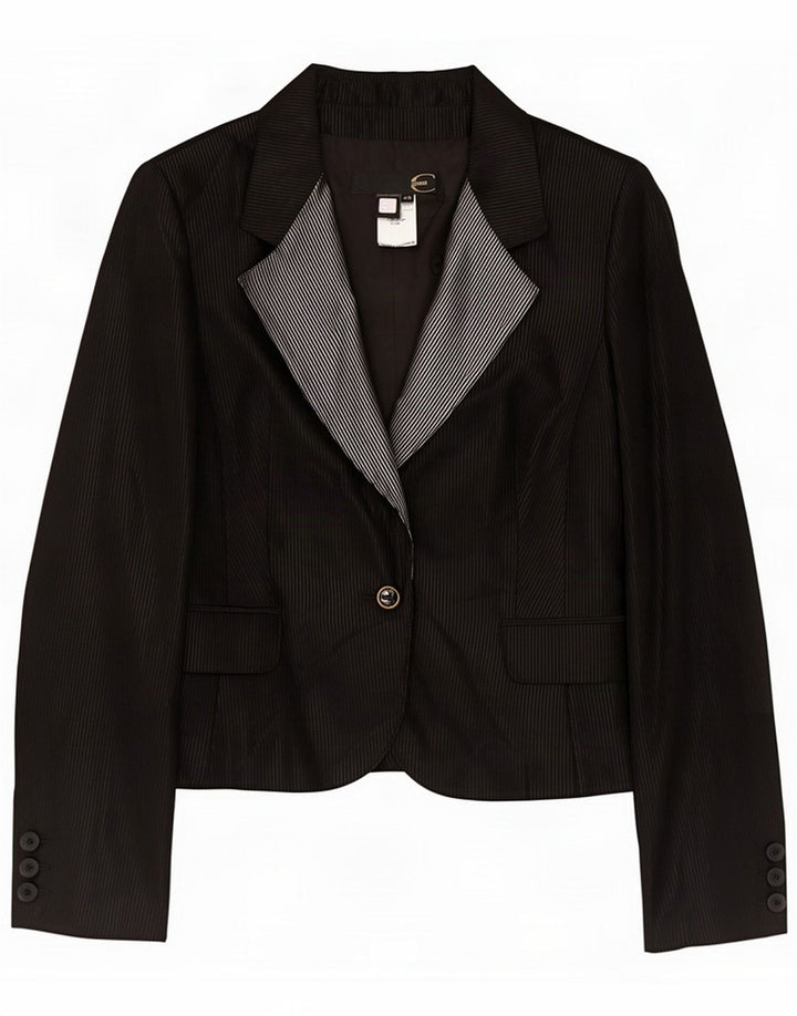 Just Cavalli Womens 1 Button Blazer Jacket IT 46 Large Black Pinstripe Wool