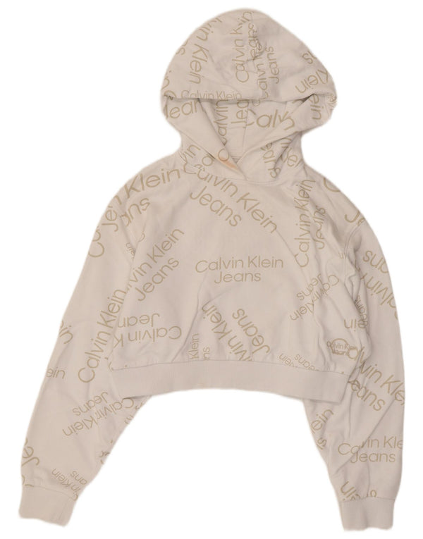 Calvin Klein Jeans Pulover oversized Crop Hoodie pentru femei UK 10 Small White