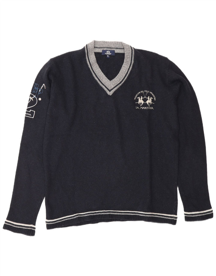 Pulover pentru bărbați La Martina cu decolteu în V, XL, bleumarin