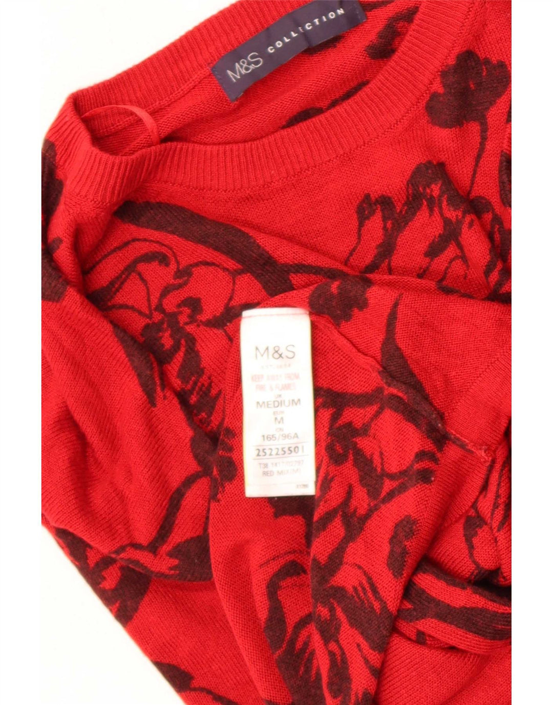 Pulover pentru femei Marks & Spencer cu decolteu triplu UK 14 Medium Roșu Floral
