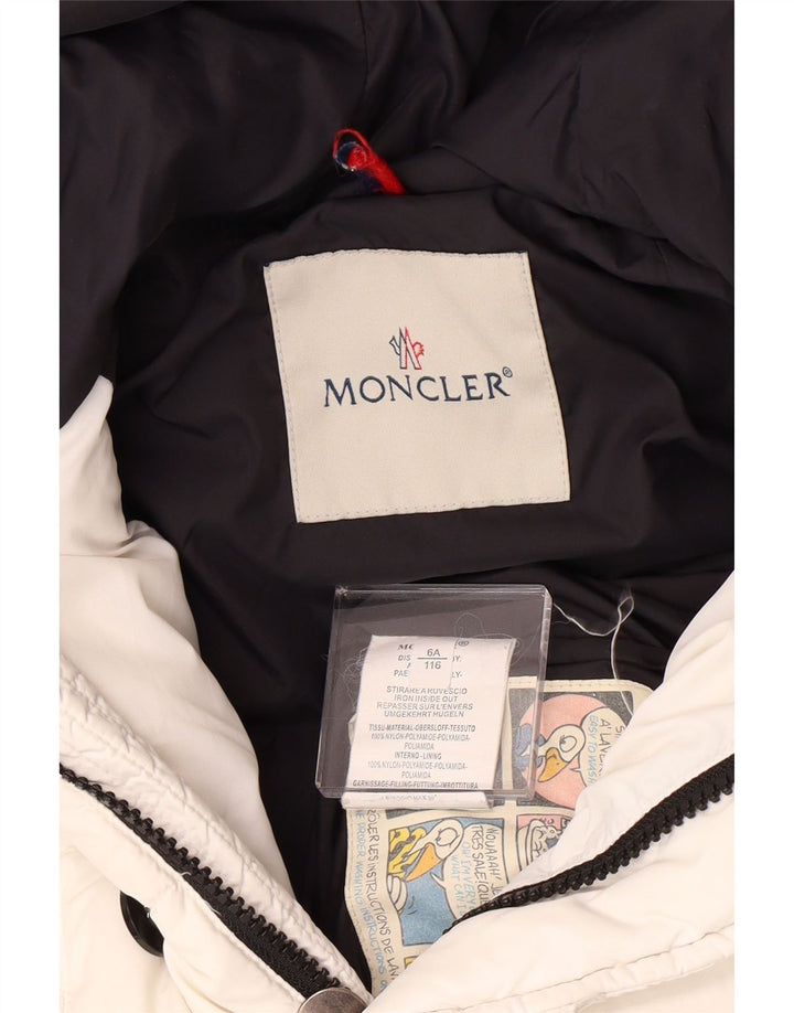 Jachetă căptușită cu glugă pentru fete MONCLER 5-6 ani, nailon alb
