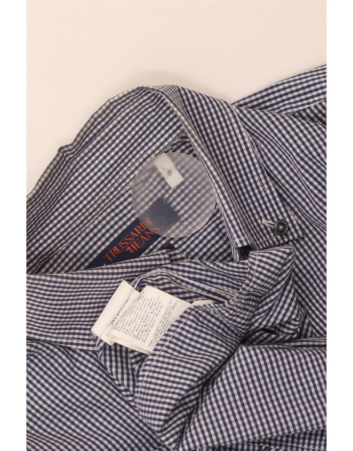 Cămașă pentru bărbați Trussardi Jeans Mărimea 39 Bumbac Vichy albastru mediu