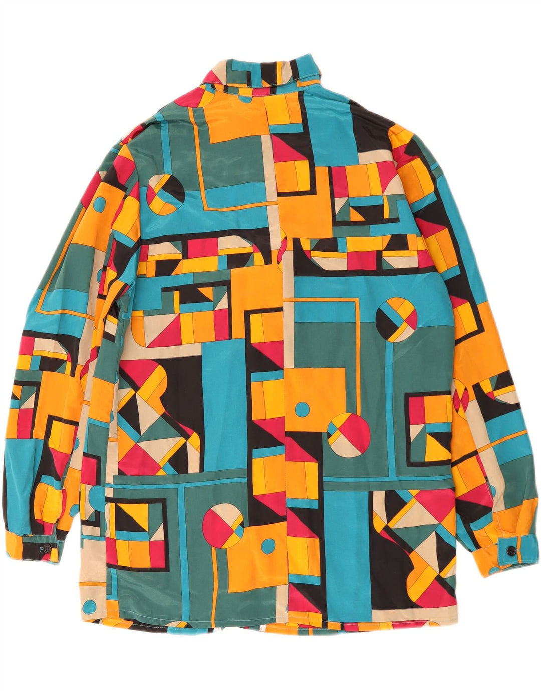 Bluză de cămașă vintage pentru femei UK 14 mare, multicoloră, geometrică