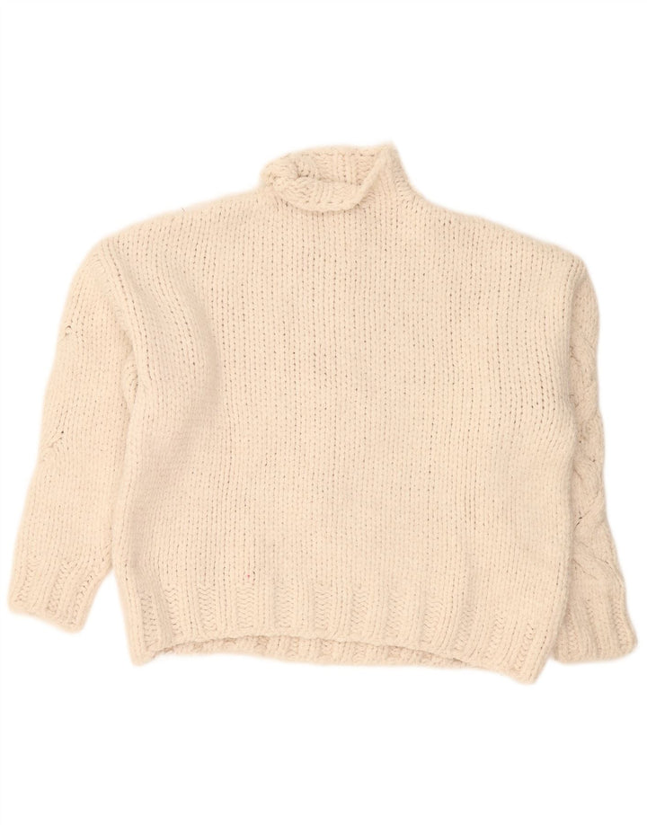 Pulover oversize pentru femei cu gât țestoasă Zara UK 16, mare, alb, acrilic