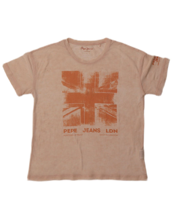 Tricou grafic supradimensionat pentru femei PEPE Jeans Top UK 10 Small Beige Bumbac