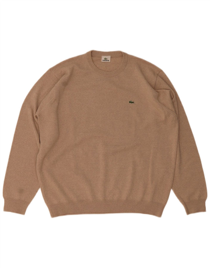 Pulover Lacoste pentru bărbați cu decolteu rotund Mărimea 8 3XL Lână maro