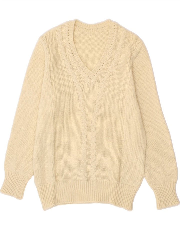 VINTAGE Womens V-Neck Jumper Sweater UK 12 Medium Off White Vintage Vintage and Second-Hand Vintage from Messina Hembry 