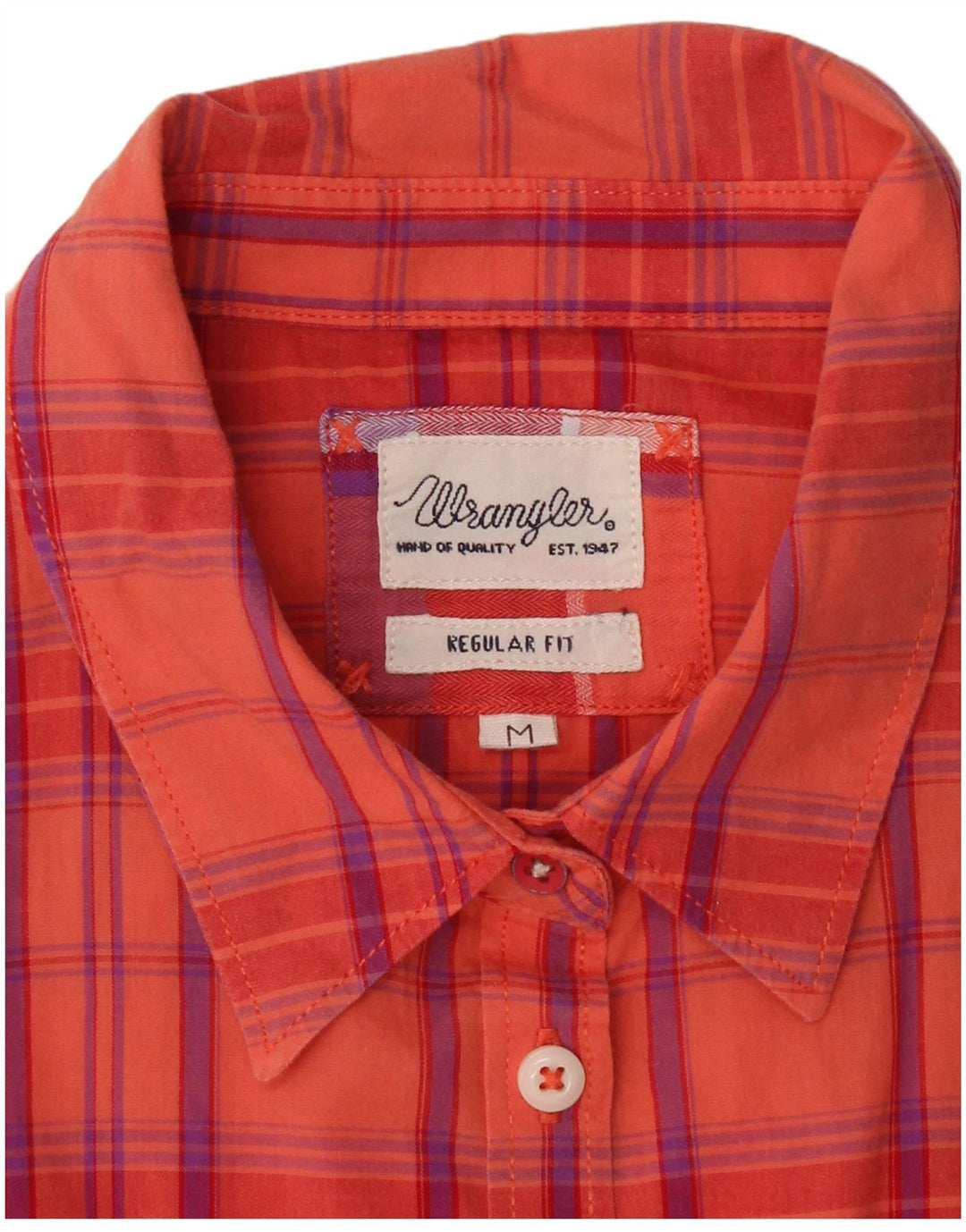 WRANGLER Womens Regular Fit Short Sleeve Shirt UK 14 Medium Orange Check