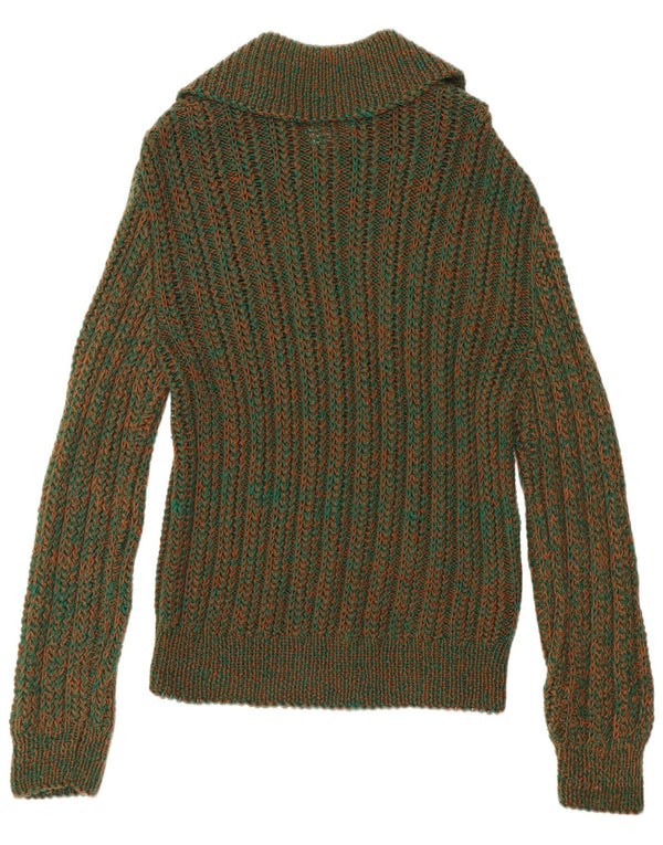 Pulover vintage pentru bărbați cu gât polo, verde mediu cu pete