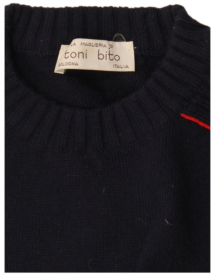 Pulover vintage pentru bărbați cu decolteu triplu, mijlociu, bleumarin, cu dungi