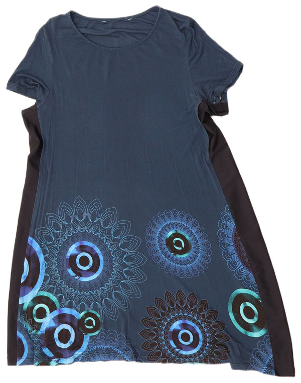 Desigual Womens Graphic T-Shirt Dress UK 14 Medium Blue Floral