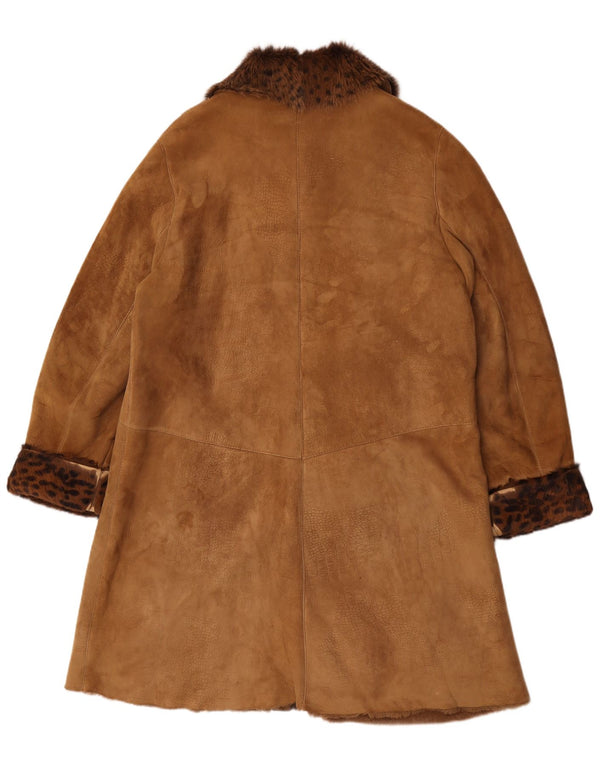 Palton oversize din shearling vintage pentru femei UK 14 Medium Brown Animal Print