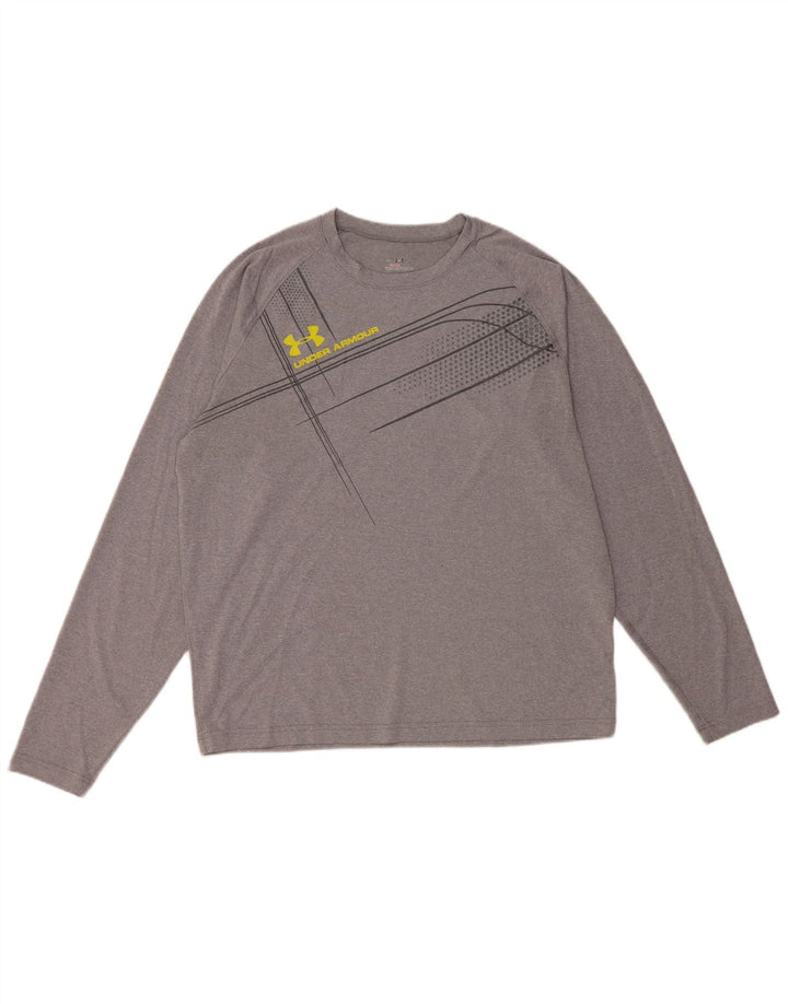 UNDER ARMOUR Bărbați Heat Gear Top grafic cu mânecă lungă, mare, gri, poliester