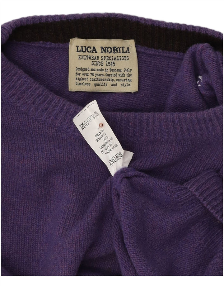 Luca Nobili Pulover pentru bărbați cu gât de barcă din lână violet mediu
