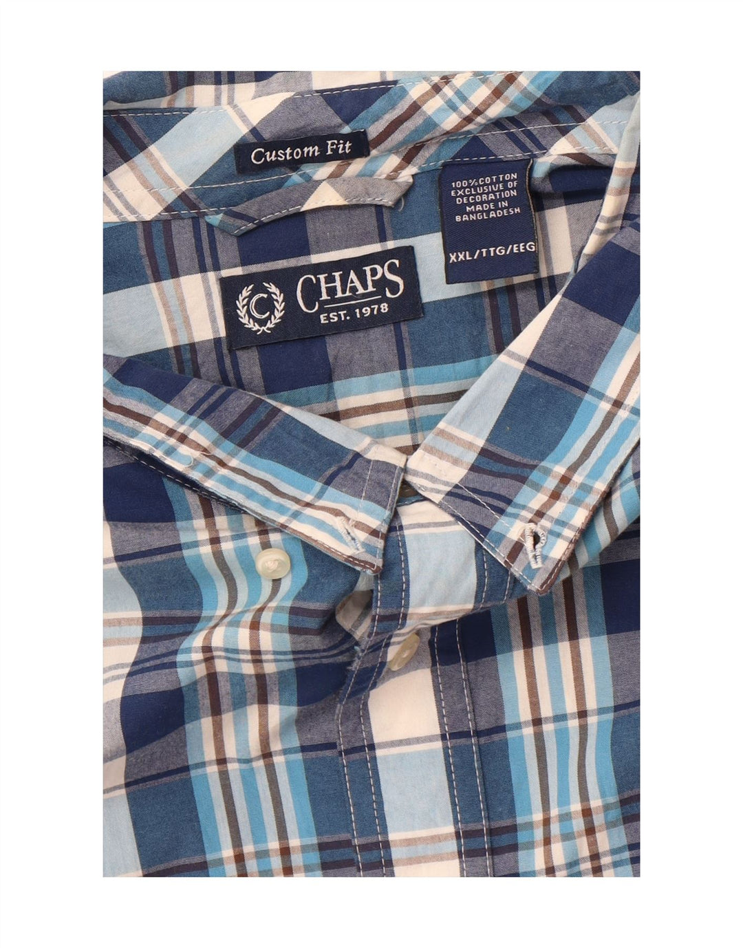 CHAPS Mens Custom Fit Shirt 2XL Blue Check Cotton