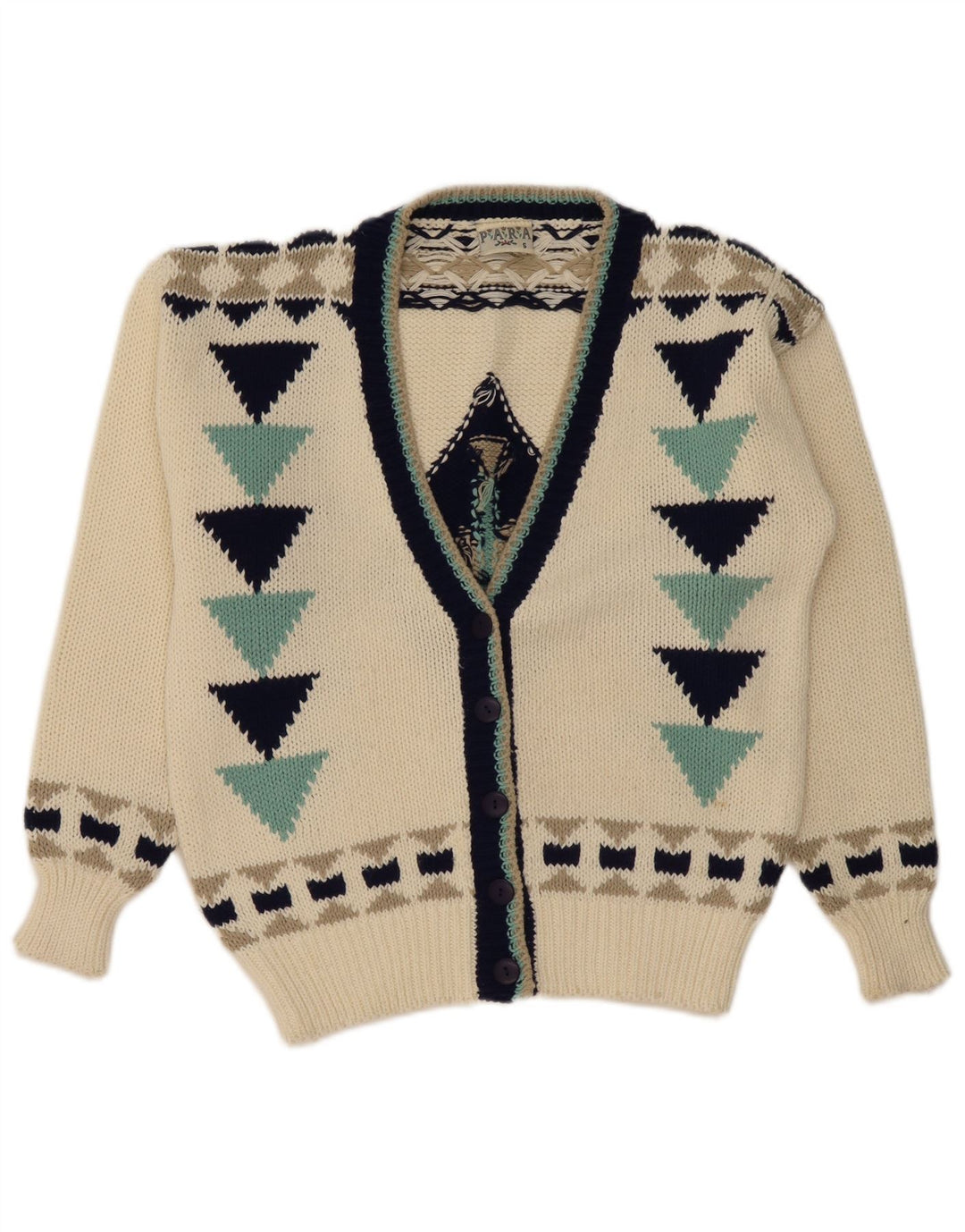 VINTAGE Pulover cardigan supradimensionat pentru femei UK 10 Small Off White Geometric