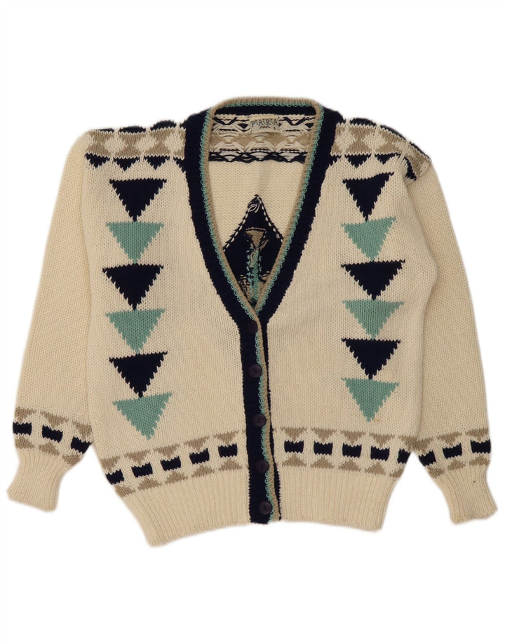 VINTAGE Pulover cardigan supradimensionat pentru femei UK 10 Small Off White Geometric