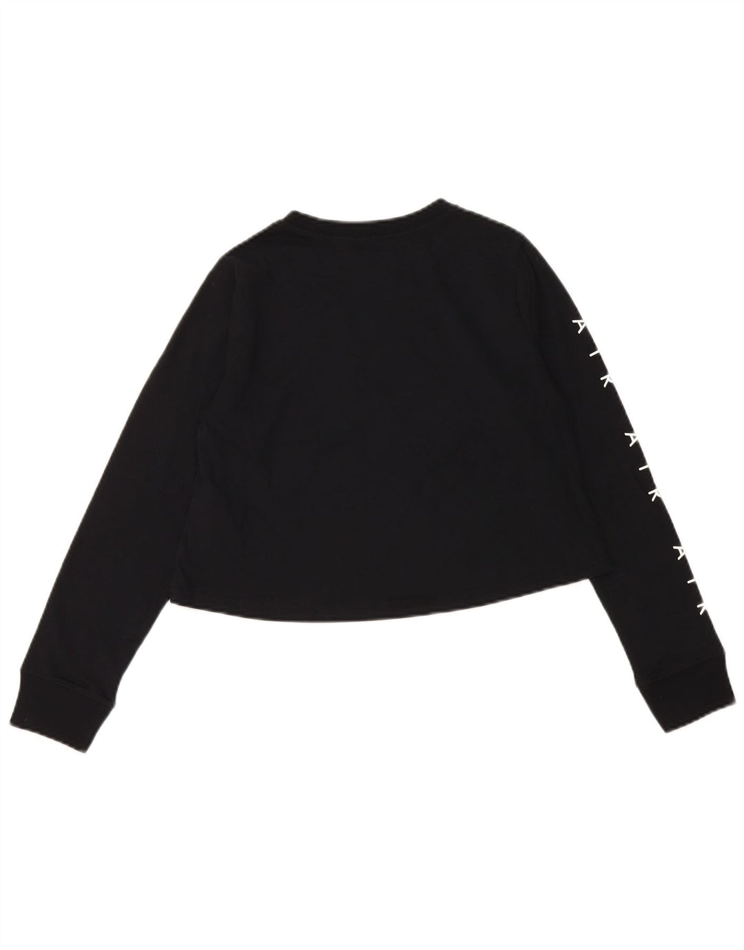 Top cu grafică crop NIKE pentru fete, cu mânecă lungă, 10-11 ani, bumbac mediu negru