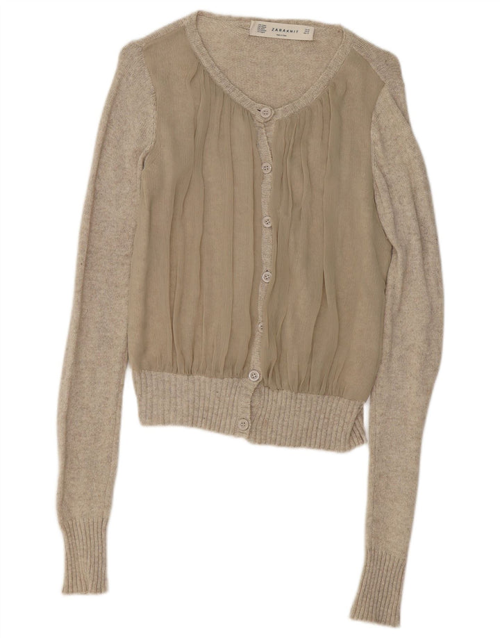 ZARA Womens Cardigan Sweater UK 12 Medium Beige Cotton