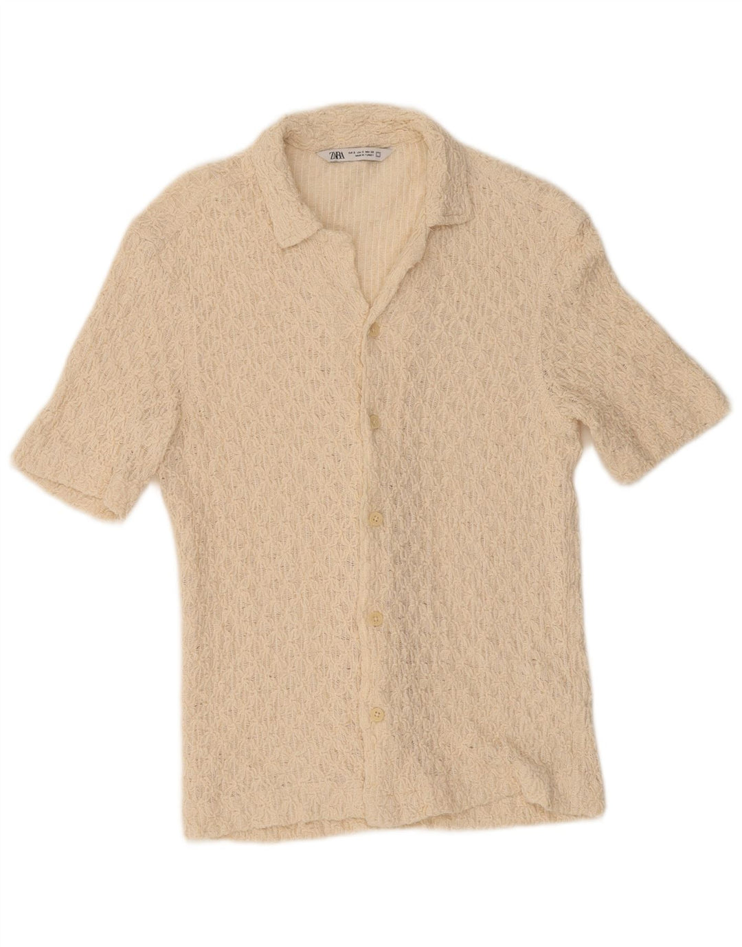 ZARA Mens Short Sleeve Shirt Small Off White Cotton