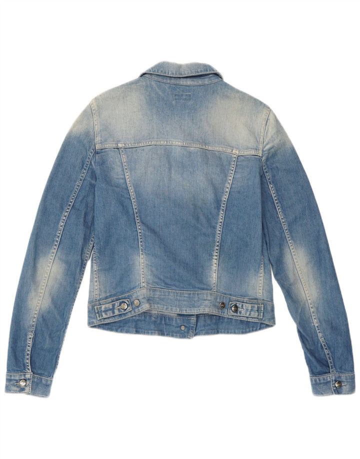 GAS Jachetă de denim crop pentru femei UK 10 Small Blue Bumbac