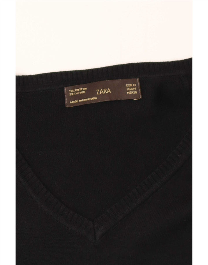 Pulover cu decolteu în V Zara pentru femei UK 12 Bumbac mediu negru