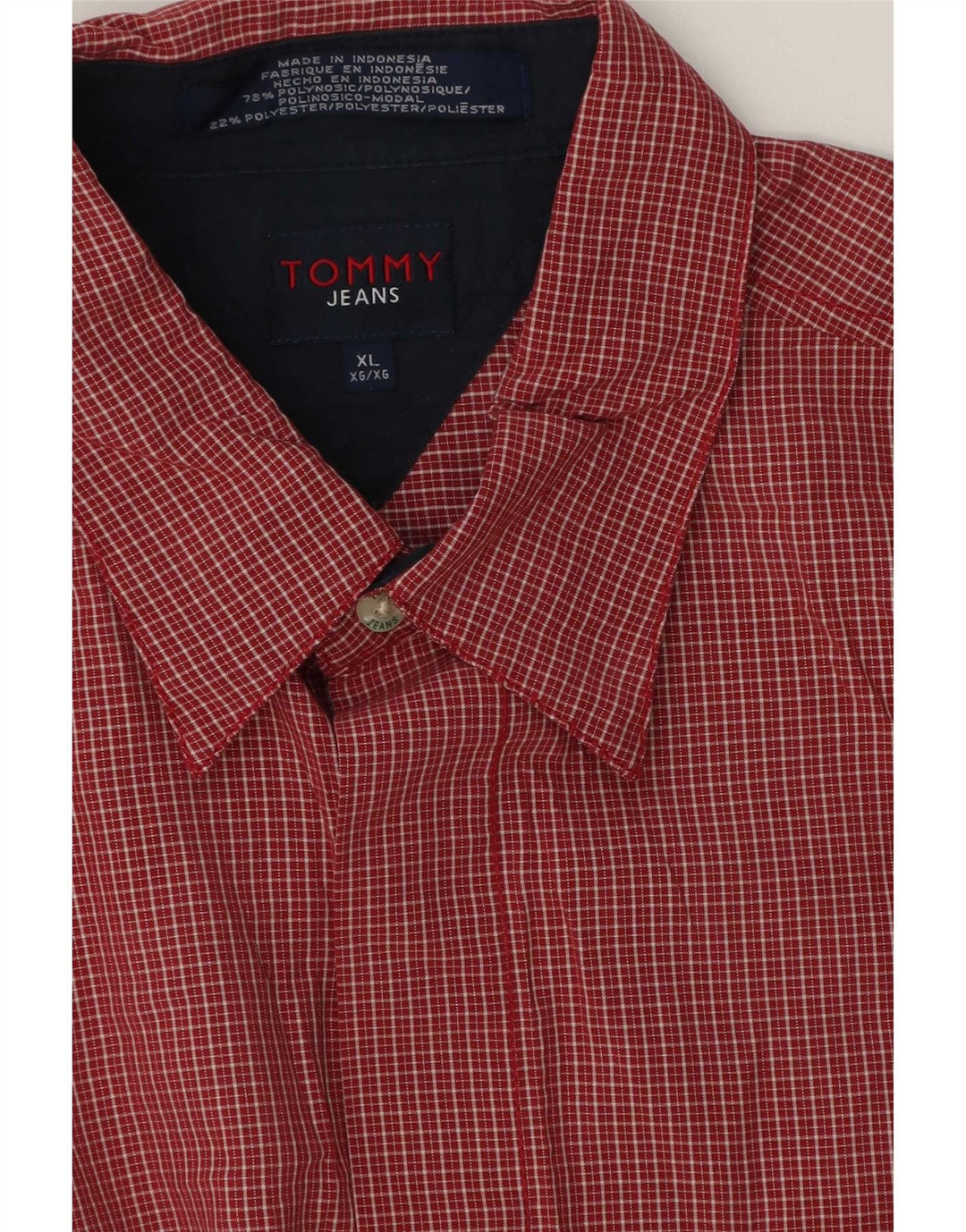 Cămașă cu mânecă scurtă Tommy Hilfiger pentru bărbați XL poliester vichy roșu